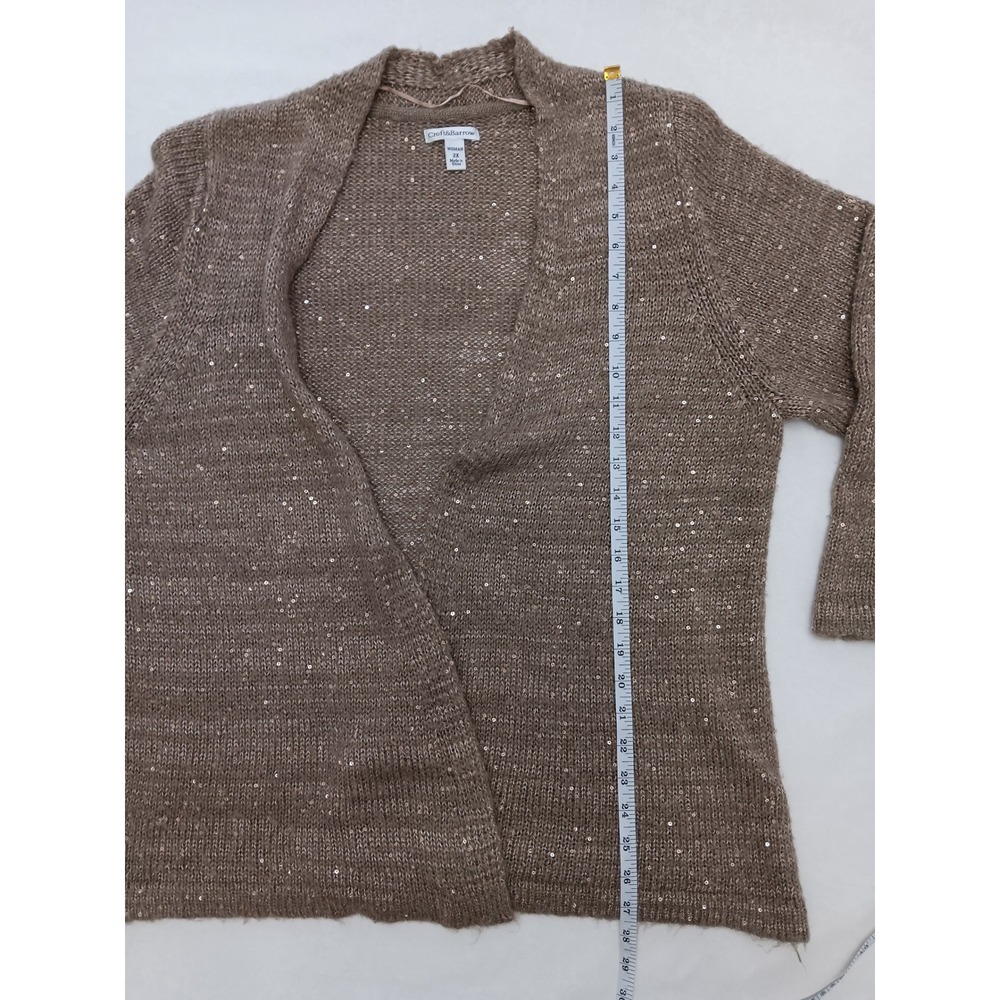Croft & Barrow Womens Cardigan Sweater 2X Tan Sequin Open Front Knit - Picture 8 of 10